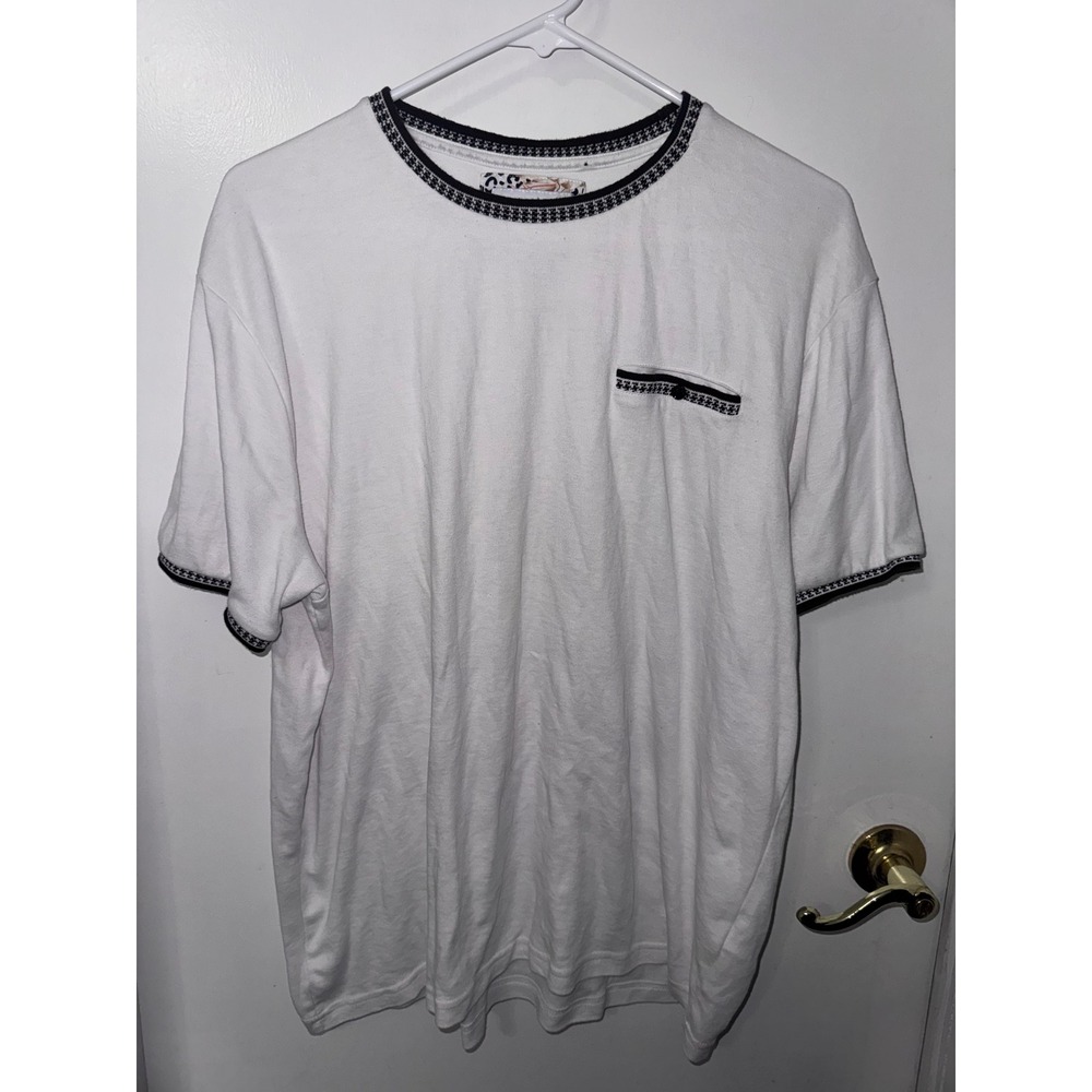 Denim & Flower Ricky Singh Mens XL White Houndstooth Trim Pocket T-Shirt